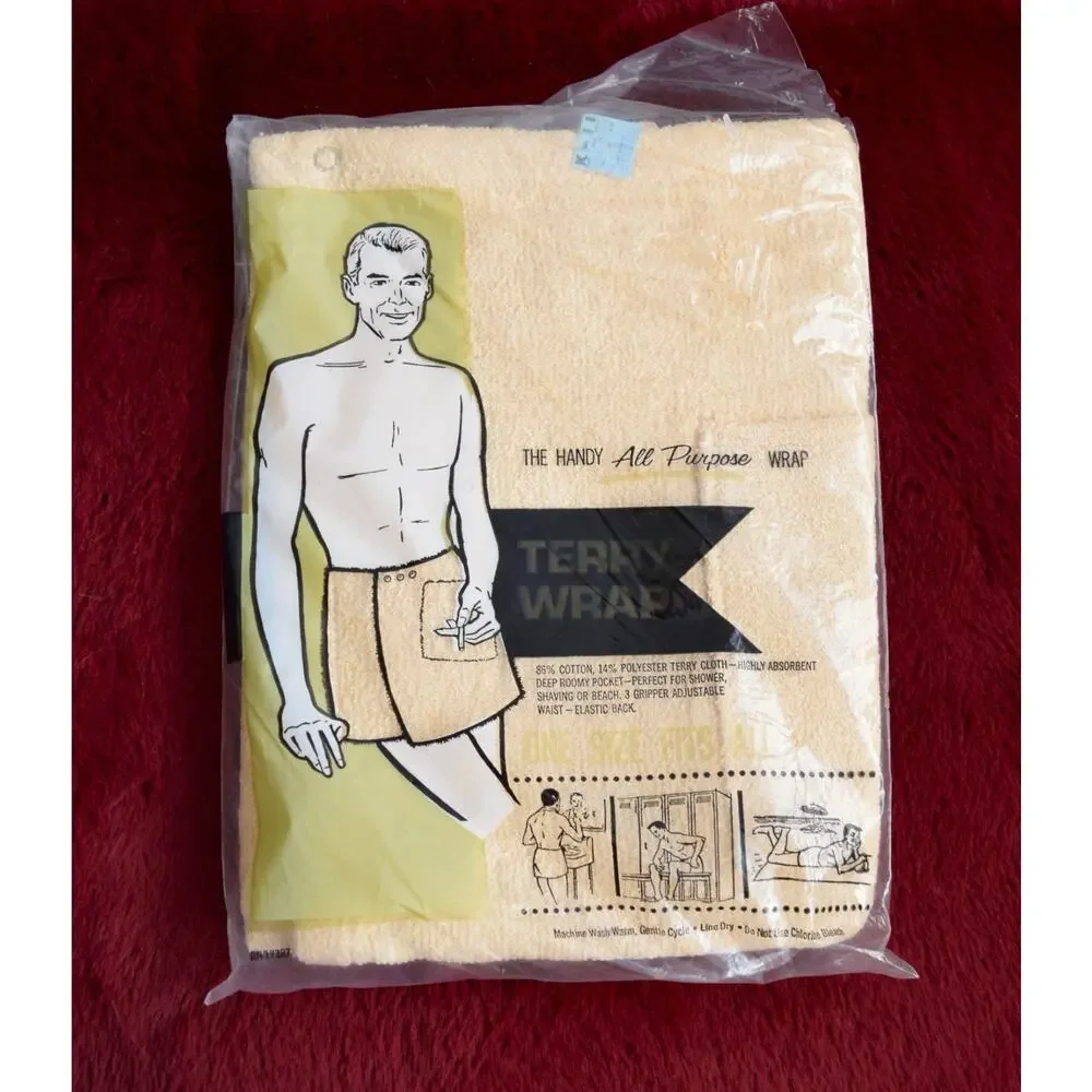 NIP NOS Sears Terry-Go-Round Elastic-Waist Towel Half-Towel Half-Robe Ivory